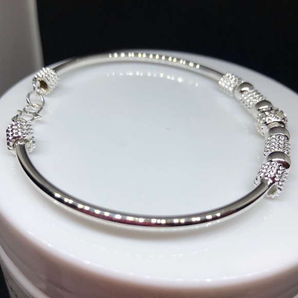 925 Beaded Bangle Bracelet With Hook - Picture 5 of 16
